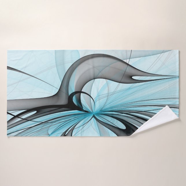Abstract Anthracite Grey Blue Modern Fractal Art Bath Towel (Bath Towel)