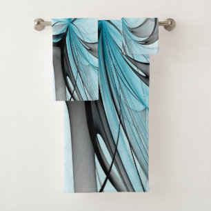 Abstract Anthracite Grey Blue Modern Fractal Art Bath Towel Set