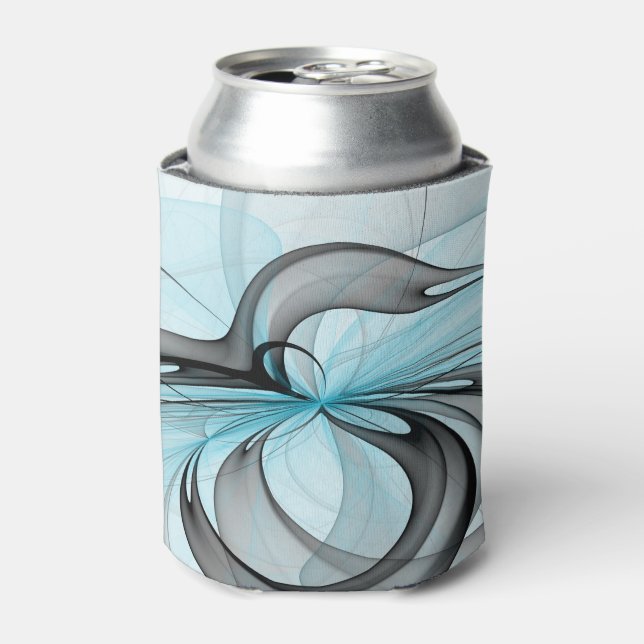 Abstract Anthracite Grey Blue Modern Fractal Art Can Cooler (Can Front)