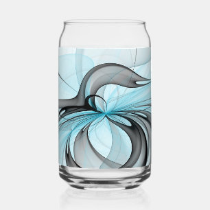 Abstract Anthracite Grey Blue Modern Fractal Art Can Glass