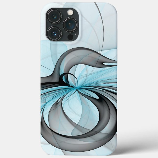 Abstract Anthracite Grey Blue Modern Fractal Art Case-Mate iPhone Case (Back)