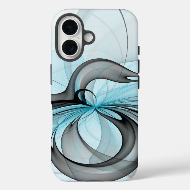 Abstract Anthracite Grey Blue Modern Fractal Art Case-Mate iPhone Case (Back)