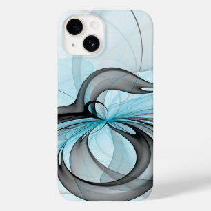 Abstract Anthracite Grey Blue Modern Fractal Art Case-Mate iPhone 14 Case