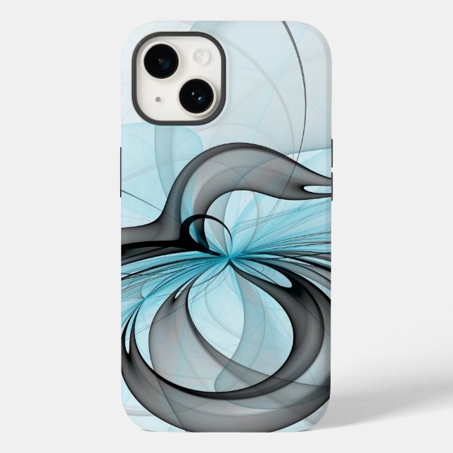Abstract Anthracite Grey Blue Modern Fractal Art Case-Mate iPhone Case (Back)