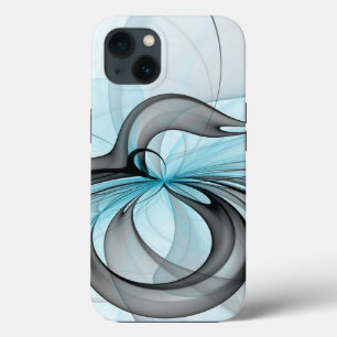 Abstract Anthracite Grey Blue Modern Fractal Art iPhone 13 Case