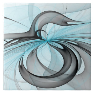 Abstract Anthracite Grey Blue Modern Fractal Art Ceramic Tile