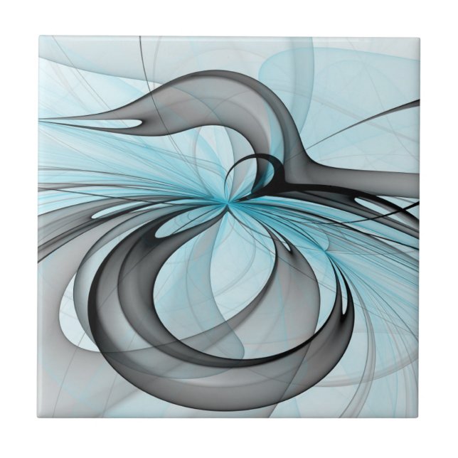Abstract Anthracite Grey Blue Modern Fractal Art Ceramic Tile (Front)