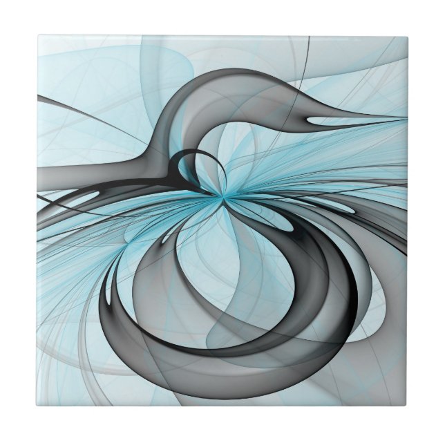 Abstract Anthracite Grey Blue Modern Fractal Art Ceramic Tile (Front)