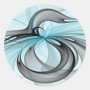 Abstract Anthracite Grey Blue Modern Fractal Art Classic Round Sticker
