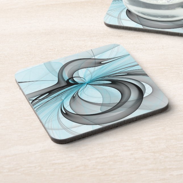 Abstract Anthracite Grey Blue Modern Fractal Art Coaster (Left Side)