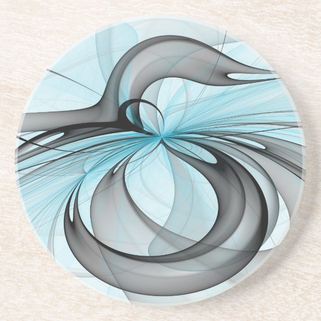 Abstract Anthracite Grey Blue Modern Fractal Art Coaster (Front)
