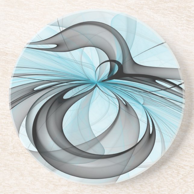 Abstract Anthracite Grey Blue Modern Fractal Art Coaster (Front)