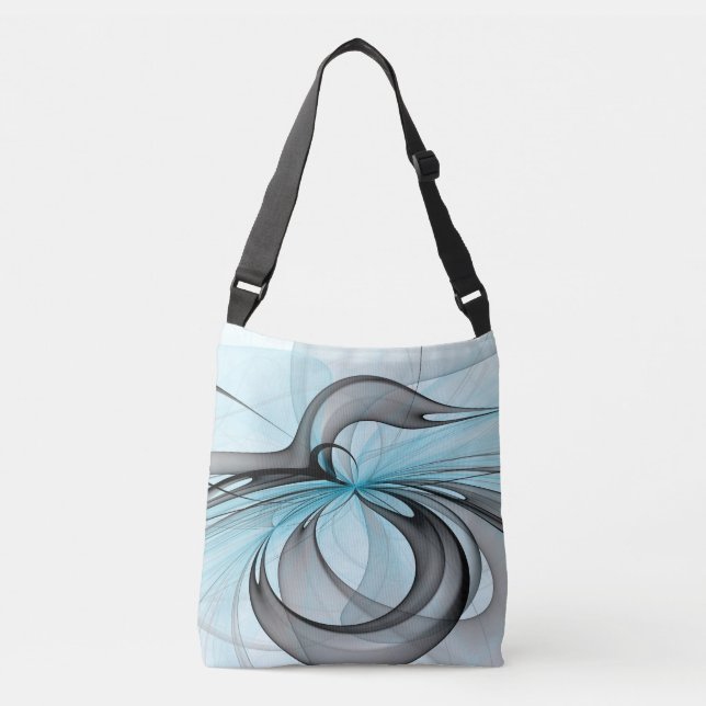 Abstract Anthracite Grey Blue Modern Fractal Art Crossbody Bag (Front)