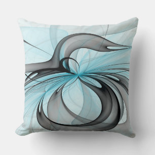 Abstract Anthracite Grey Blue Modern Fractal Art Cushion