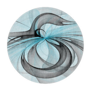 Abstract Anthracite Grey Blue Modern Fractal Art Cutting Board