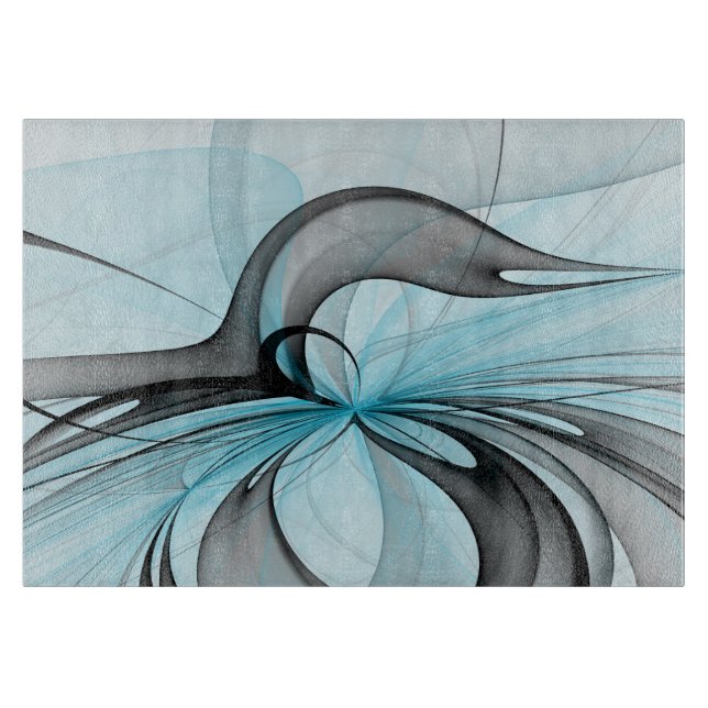 Abstract Anthracite Grey Blue Modern Fractal Art Cutting Board (Front)