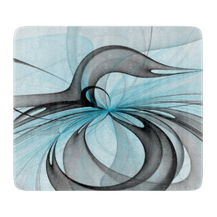 Abstract Anthracite Grey Blue Modern Fractal Art Cutting Board