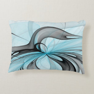 Abstract Anthracite Grey Blue Modern Fractal Art Decorative Cushion