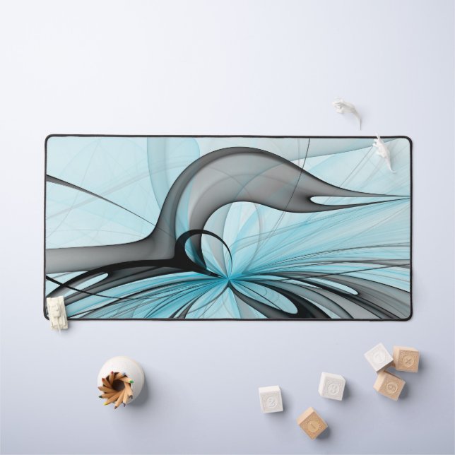 Abstract Anthracite Grey Blue Modern Fractal Art Desk Mat (Kids Table)