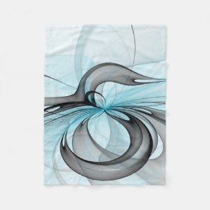 Abstract Anthracite Grey Blue Modern Fractal Art Fleece Blanket