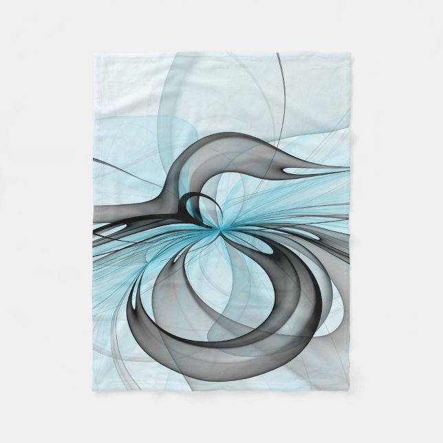 Abstract Anthracite Grey Blue Modern Fractal Art Fleece Blanket (Front)