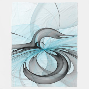 Abstract Anthracite Grey Blue Modern Fractal Art Fleece Blanket