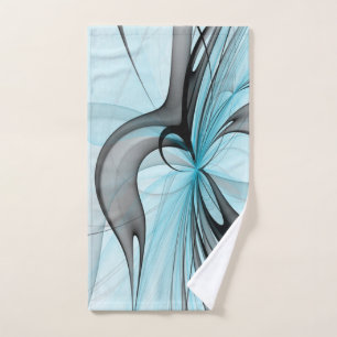 Abstract Anthracite Grey Blue Modern Fractal Art Hand Towel