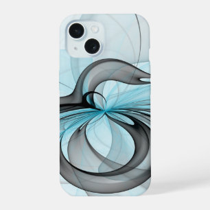 Abstract Anthracite Grey Blue Modern Fractal Art iPhone 15 Case