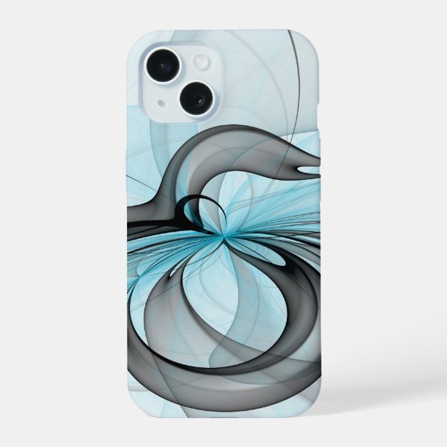 Abstract Anthracite Grey Blue Modern Fractal Art iPhone 15 Case (Back)