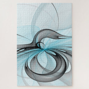 Abstract Anthracite Grey Blue Modern Fractal Art Jigsaw Puzzle