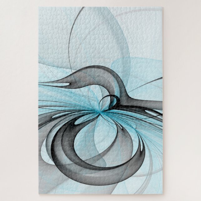 Abstract Anthracite Grey Blue Modern Fractal Art Jigsaw Puzzle (Vertical)