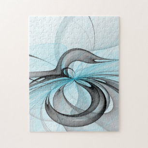 Abstract Anthracite Grey Blue Modern Fractal Art Jigsaw Puzzle