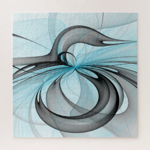 Abstract Anthracite Grey Blue Modern Fractal Art Jigsaw Puzzle