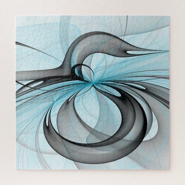 Abstract Anthracite Grey Blue Modern Fractal Art Jigsaw Puzzle (Vertical)