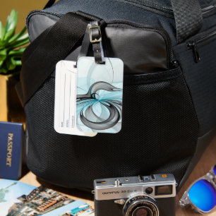 Abstract Anthracite Grey Blue Modern Fractal Art Luggage Tag