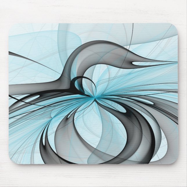Abstract Anthracite Grey Blue Modern Fractal Art Mouse Pad (Front)