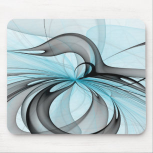 Abstract Anthracite Grey Blue Modern Fractal Art Mouse Pad