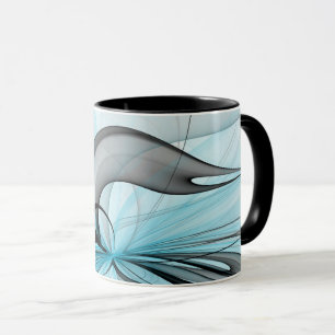 Abstract Anthracite Grey Blue Modern Fractal Art Mug