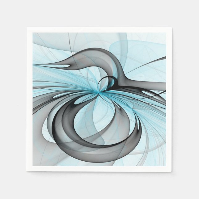 Abstract Anthracite Grey Blue Modern Fractal Art Napkin (Front)