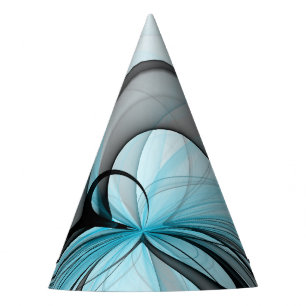 Abstract Anthracite Grey Blue Modern Fractal Art Party Hat