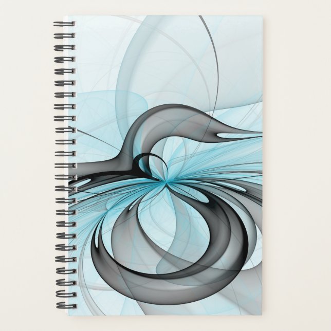 Abstract Anthracite Grey Blue Modern Fractal Art Planner (Front)