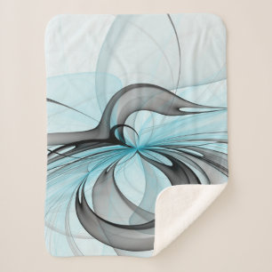 Abstract Anthracite Grey Blue Modern Fractal Art Sherpa Blanket