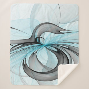 Abstract Anthracite Grey Blue Modern Fractal Art Sherpa Blanket