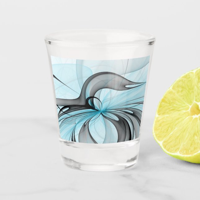 Abstract Anthracite Grey Blue Modern Fractal Art Shot Glass (Front)