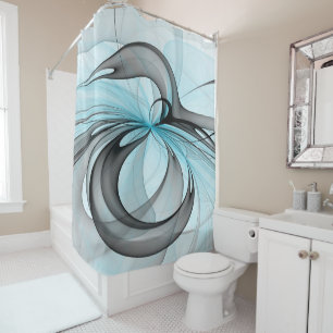 Abstract Anthracite Grey Blue Modern Fractal Art Shower Curtain