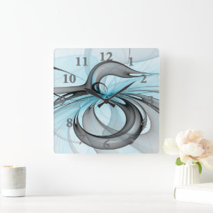 Abstract Anthracite Grey Blue Modern Fractal Art Square Wall Clock