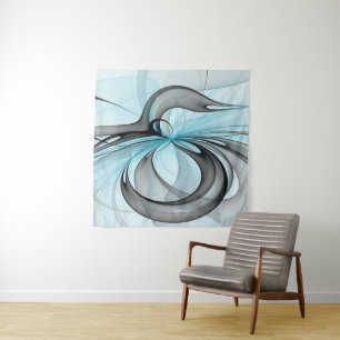 Abstract Anthracite Grey Blue Modern Fractal Art Tapestry