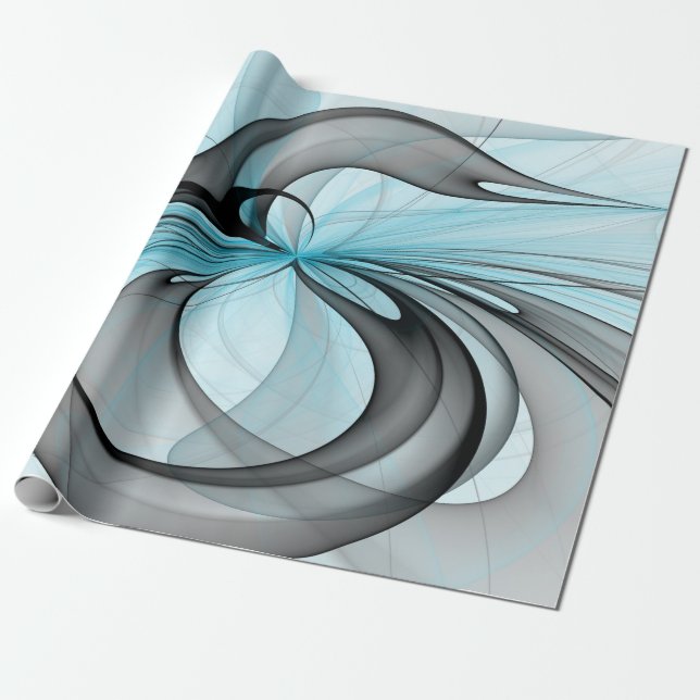 Abstract Anthracite Grey Blue Modern Fractal Art Wrapping Paper (Unrolled)