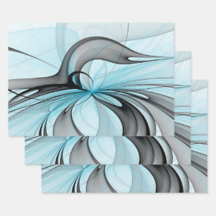 Abstract Anthracite Grey Blue Modern Fractal Art Wrapping Paper Sheet