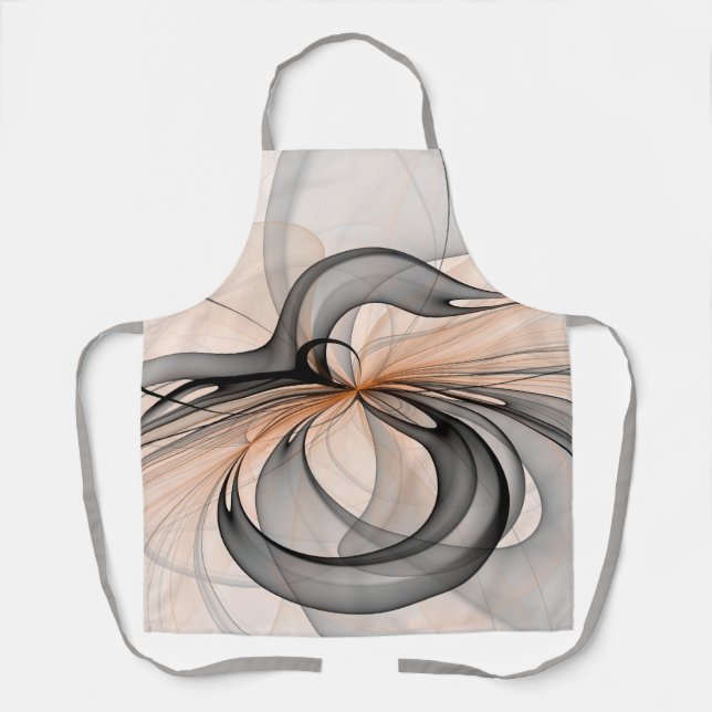 Abstract Anthracite Grey Sienna Modern Fractal Art Apron (Front)